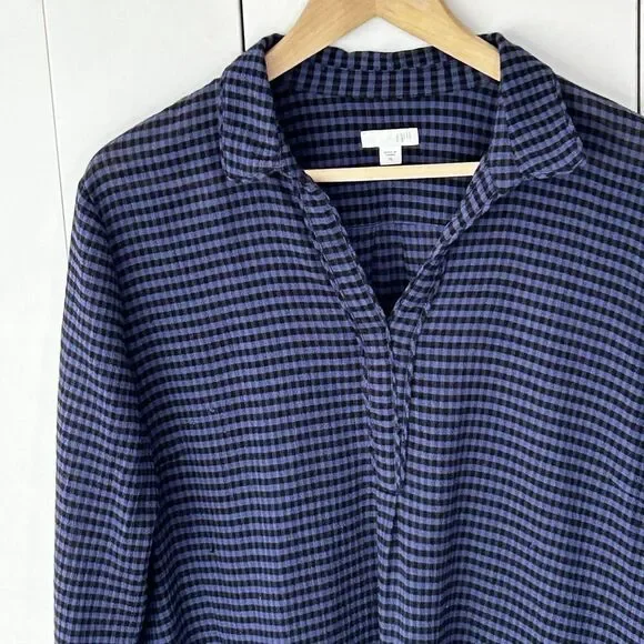 J.Jill Top Size XL Popover V-Neck Plaid Check Blouse Black Purple/Blue Women's - Picture 2 of 8